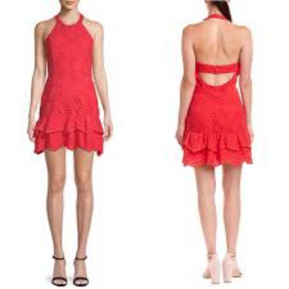 Parker Eyelet Halter Dress with a tiered scalloped hem S